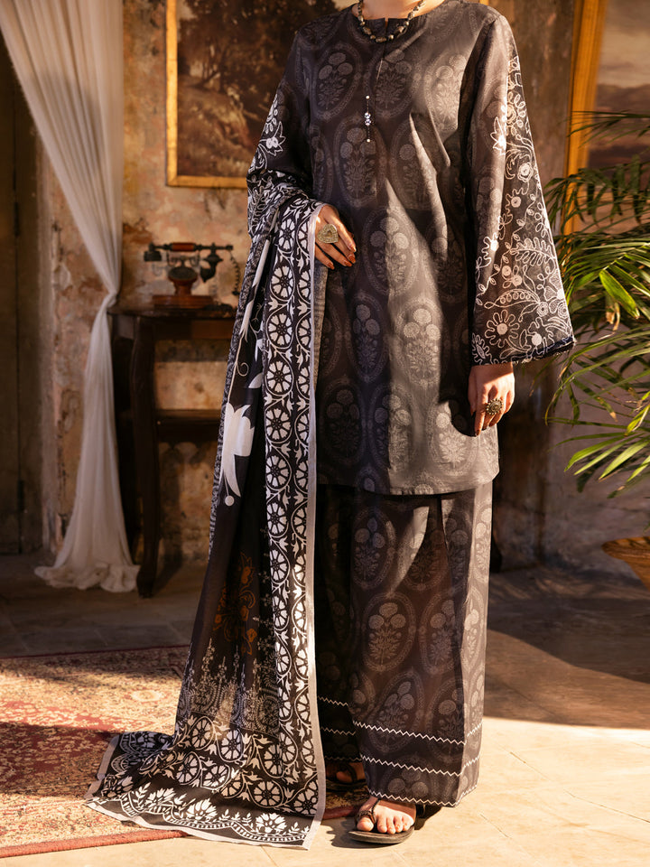 Cotton Lawn Charcoal Unstitched Suit - Almirah