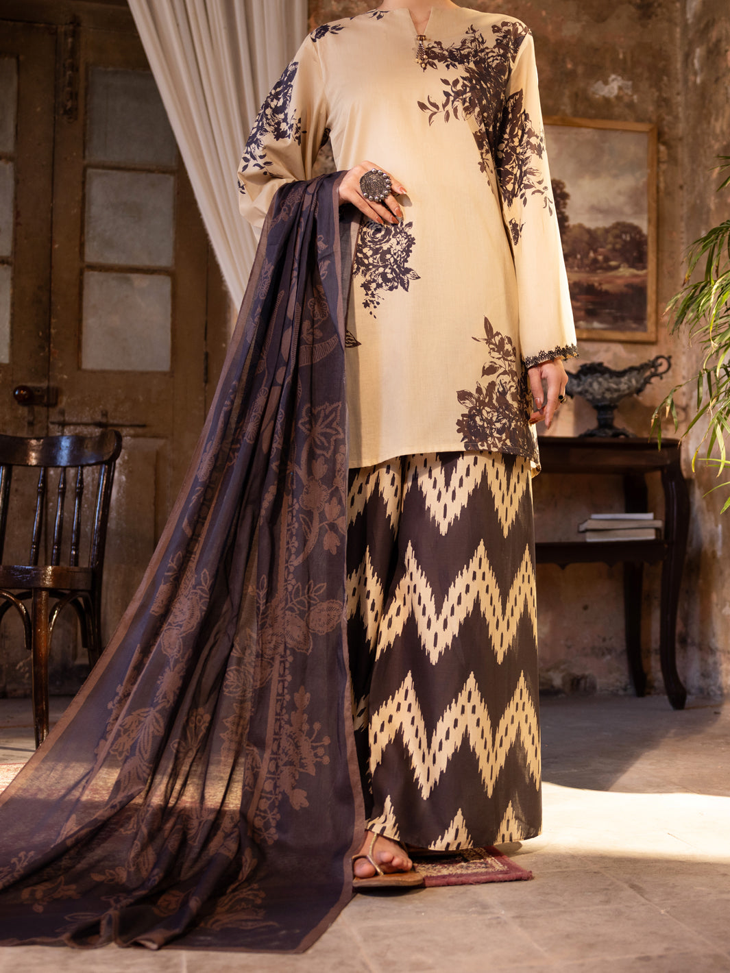 Cotton Lawn Fawn Unstitched Suit - Almirah