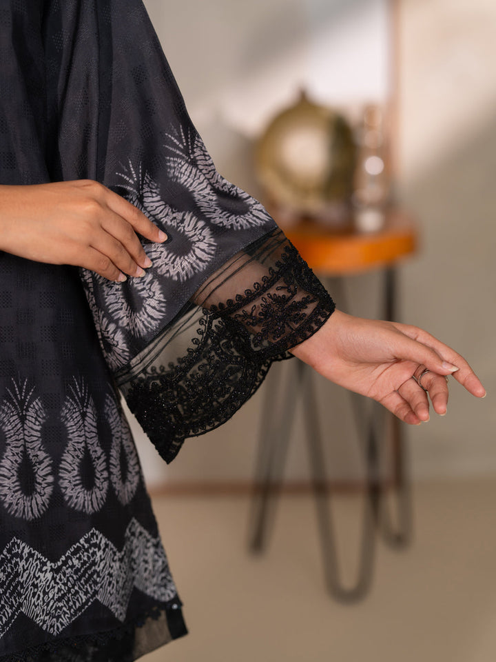 Swiss Jacquard Black Unstitched Suit - Almirah