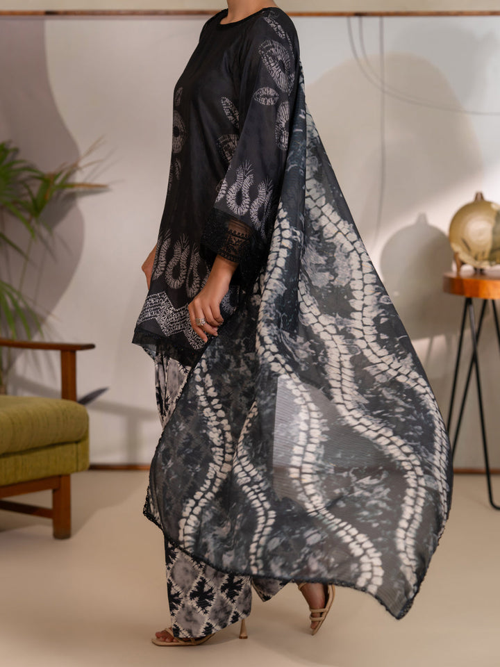 Swiss Jacquard Black Unstitched Suit - Almirah