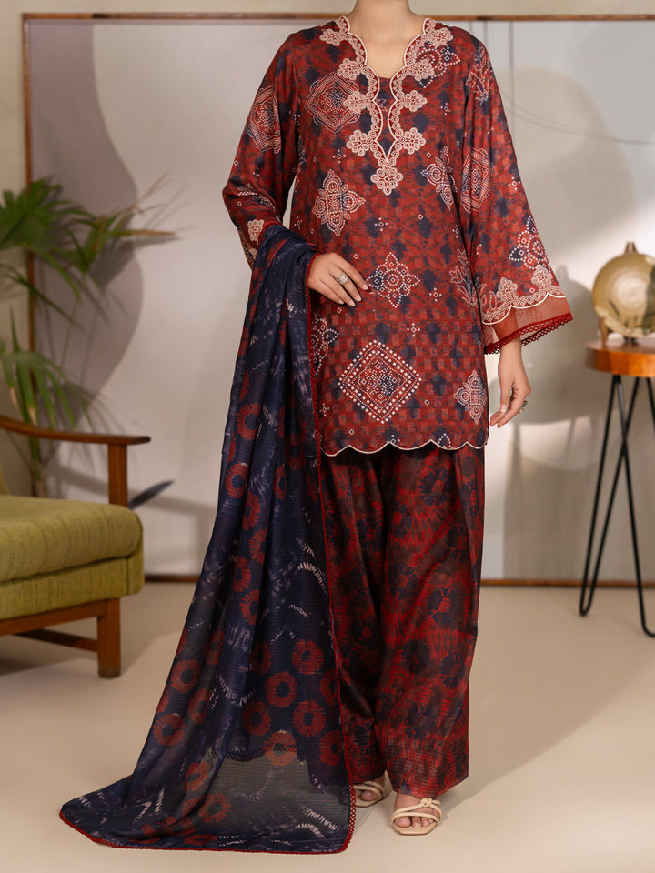 Swiss Jacquard Maroon Unstitched Suit - Almirah