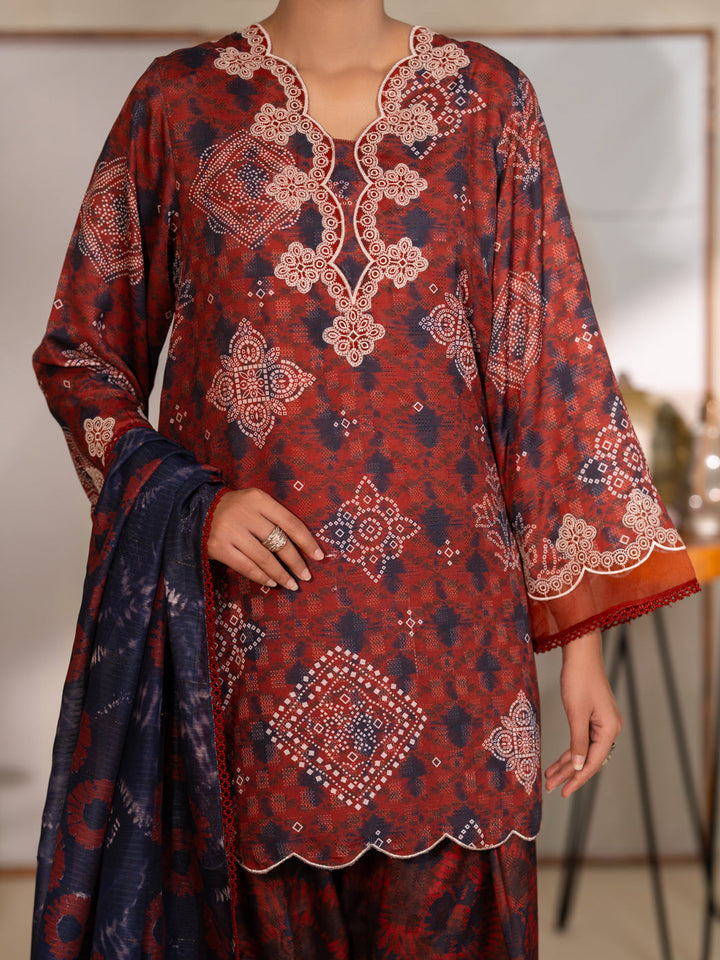 Swiss Jacquard Maroon Unstitched Suit - Almirah