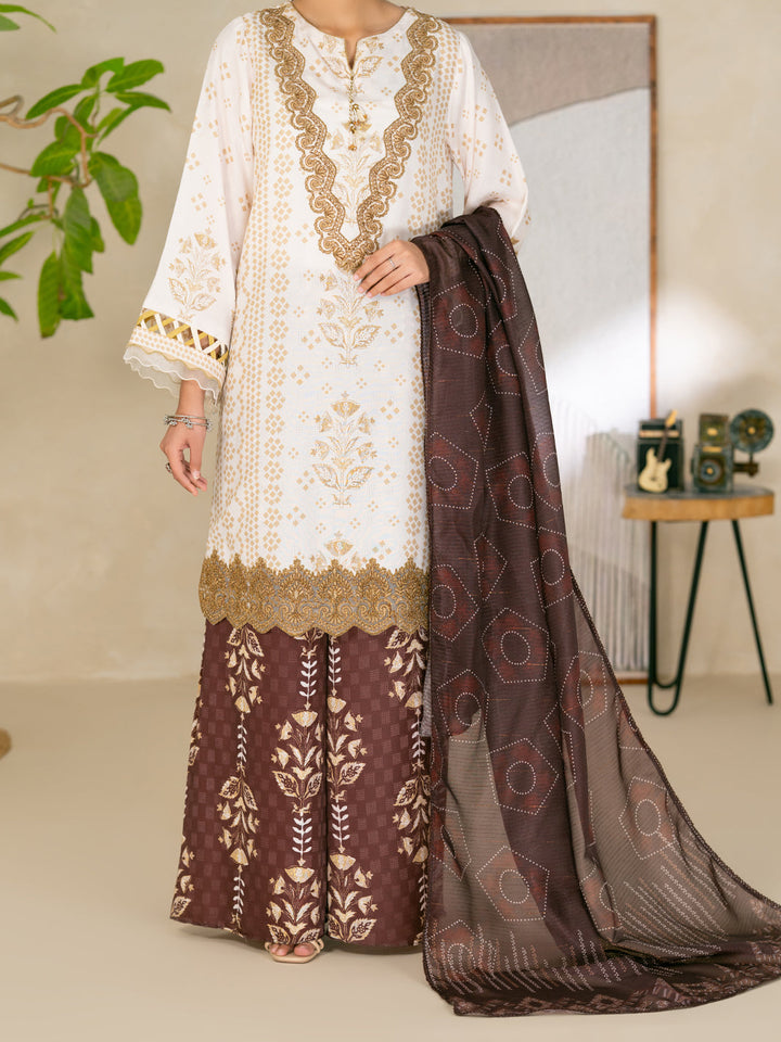 Swiss Jacquard White Unstitched Suit - Almirah