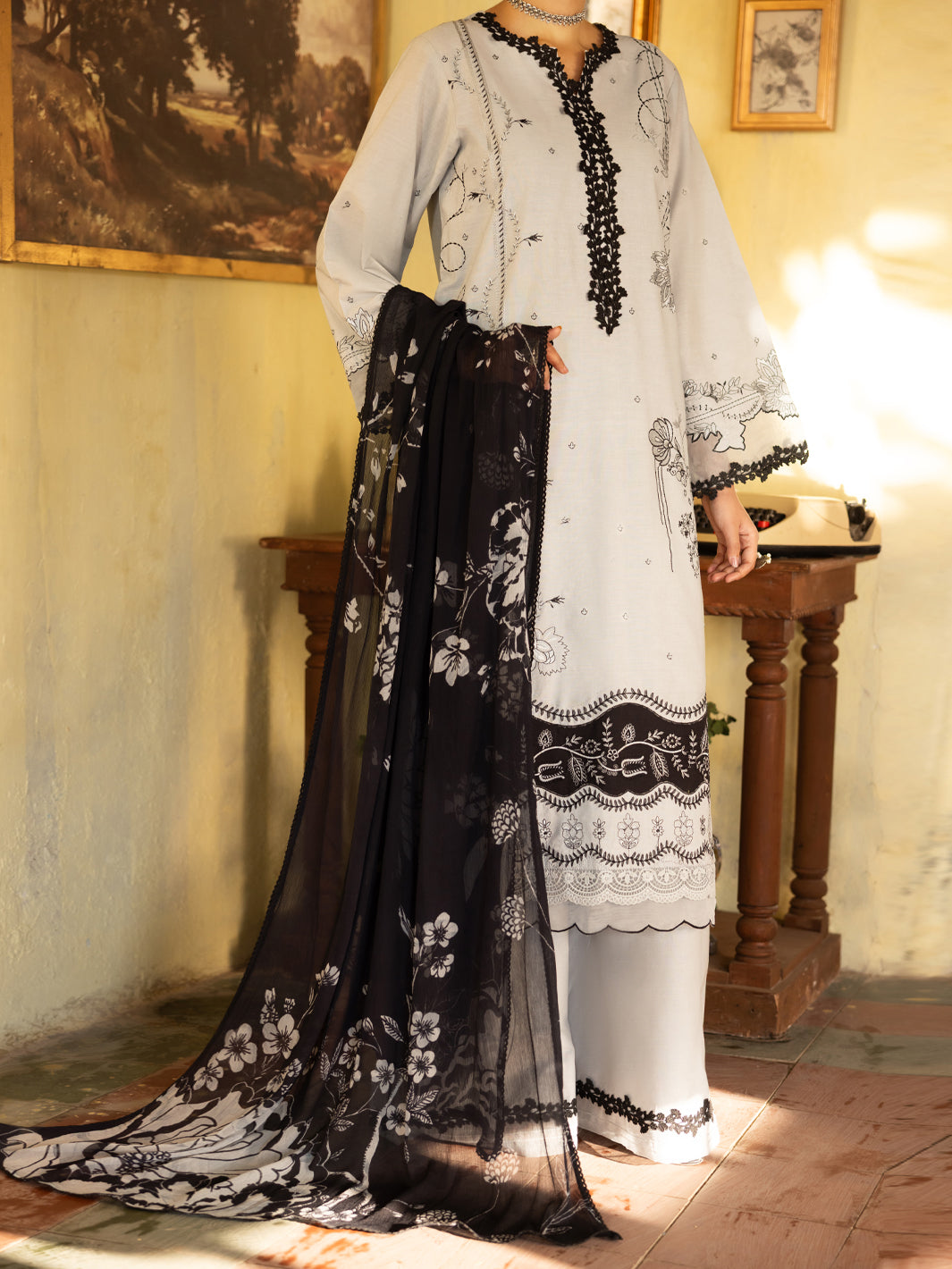 Cotton Lawn Teal Blue Unstitched Suit - Almirah