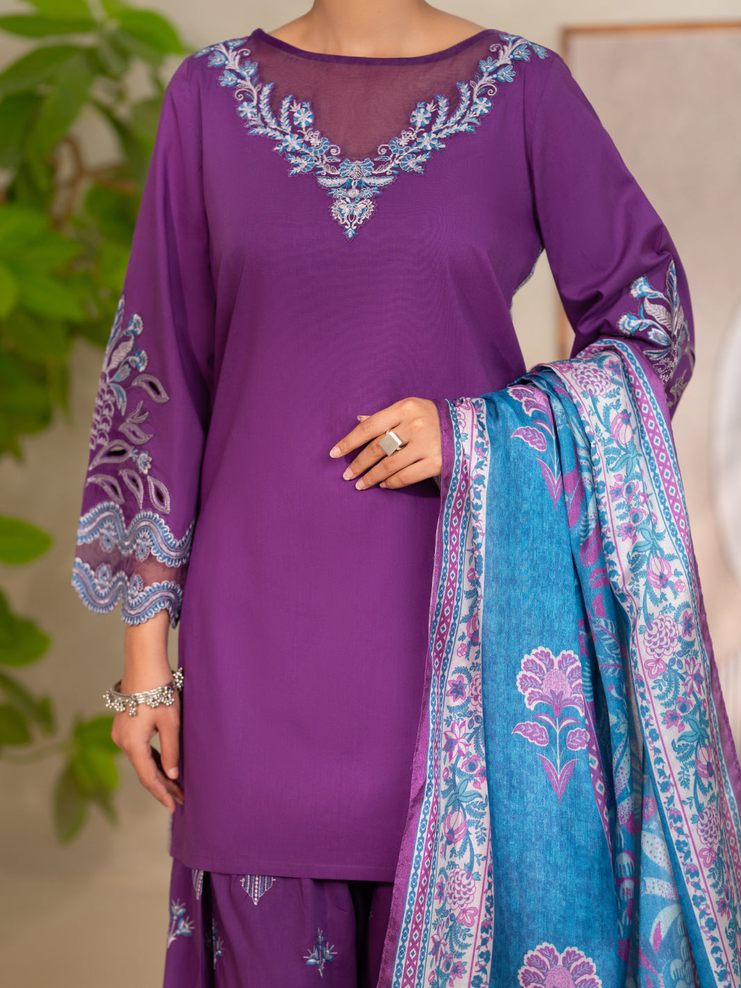 Dyed Lawn Purple Unstitched Suit - Almirah