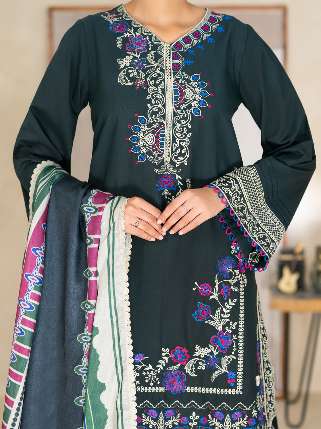 Dyed Lawn Black Unstitched Suit - Almirah