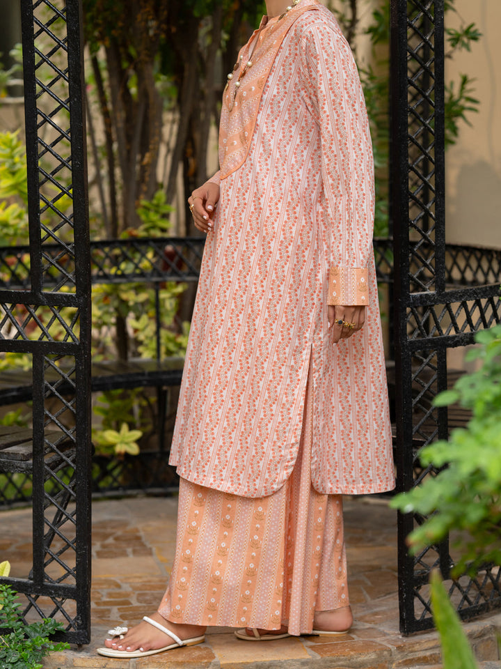 Cotton Peach Stitched Suit - Almirah