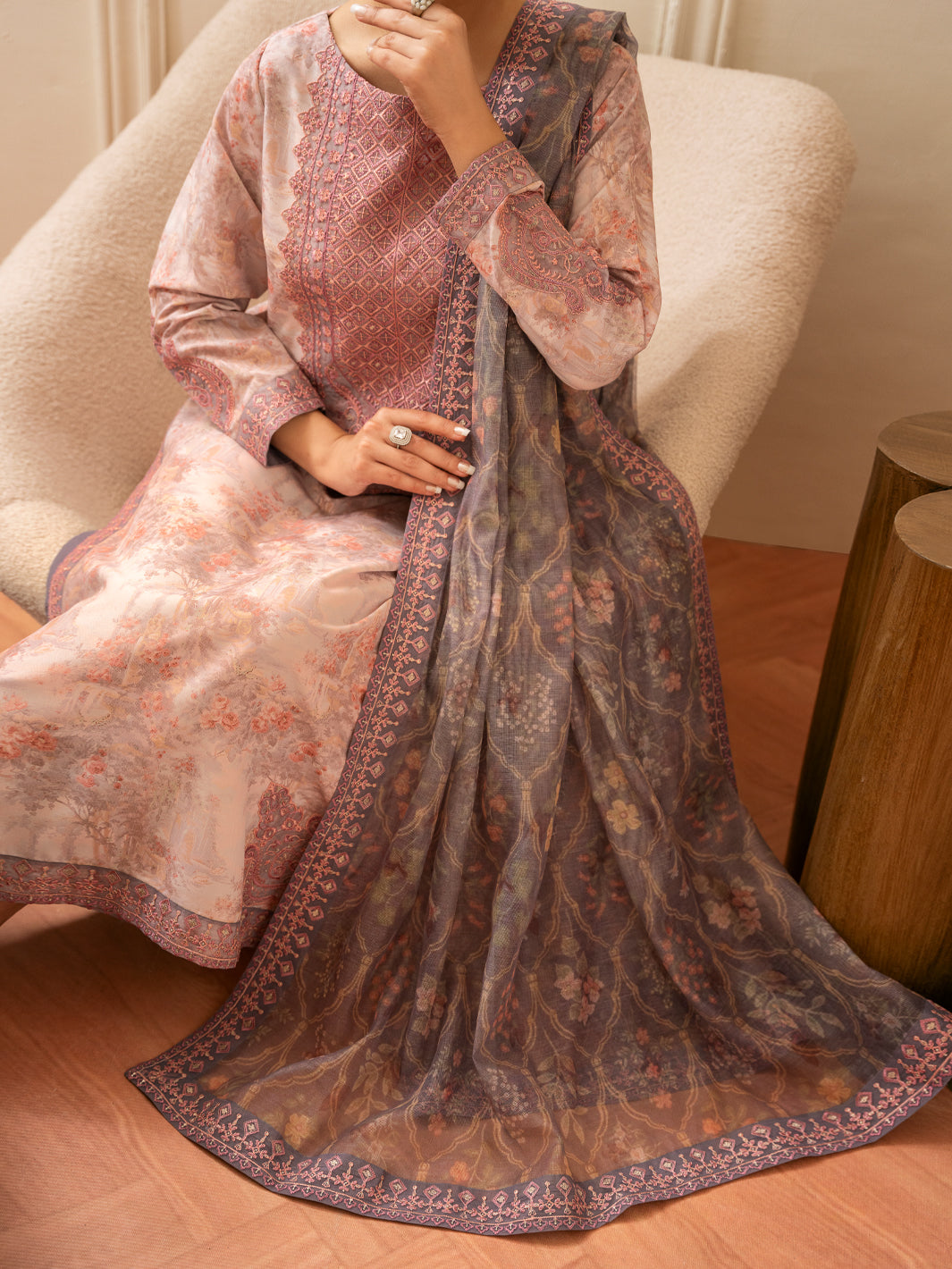 Light Pink Stitched Suit - Almirah