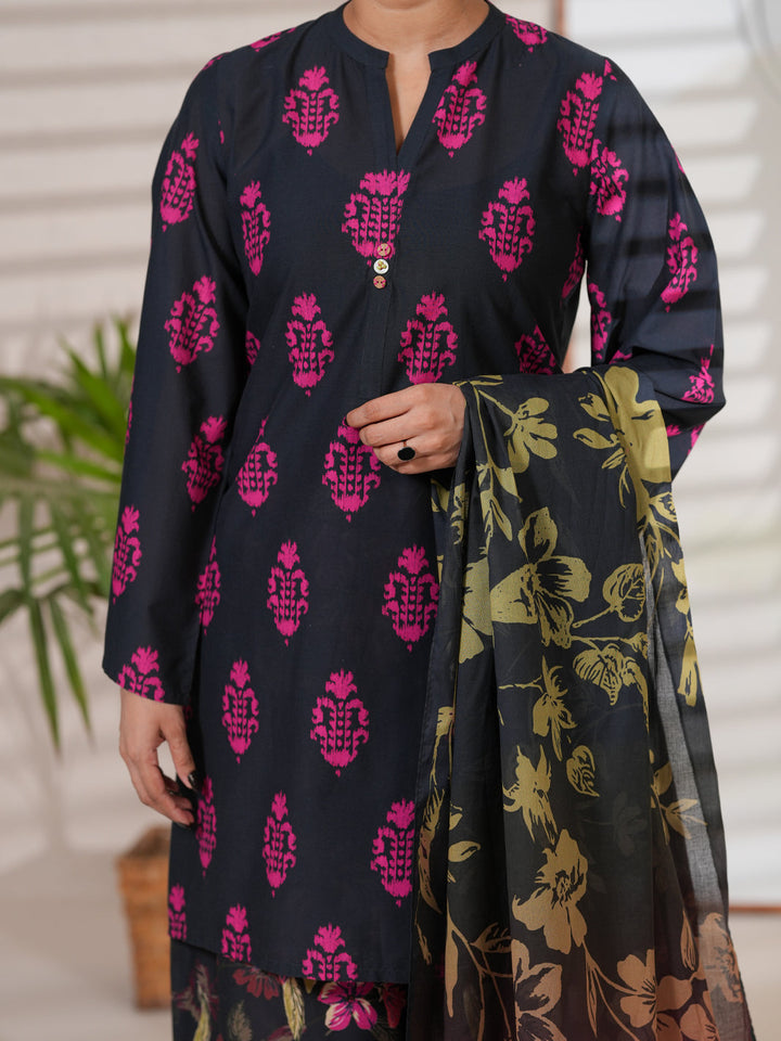 Cotton Black Unstitched Suit - Almirah