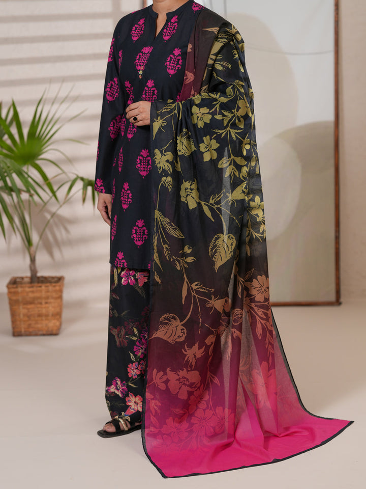 Cotton Black Unstitched Suit - Almirah