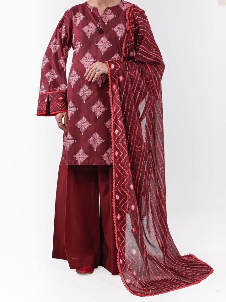 Lawn Maroon Unstitched Suit - Almirah