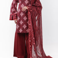 Lawn Maroon Unstitched Suit - Almirah