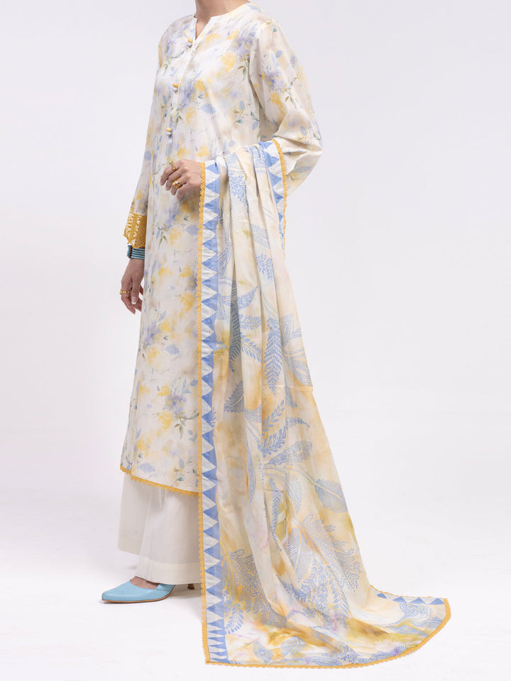 Lawn Off White Unstitched Suit - Almirah