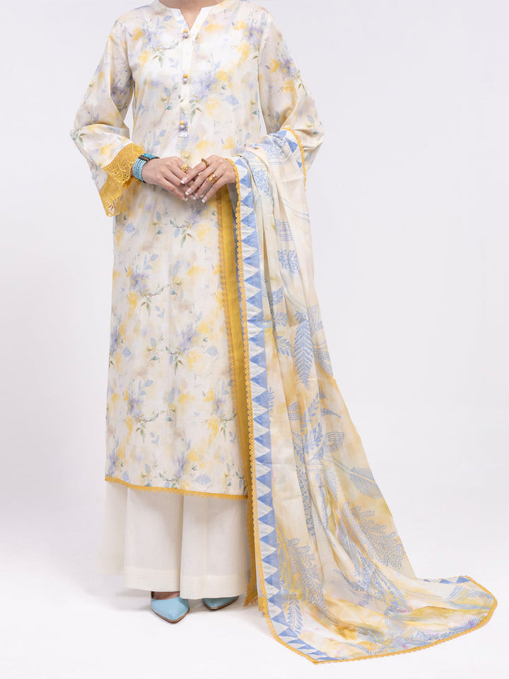 Lawn Off White Unstitched Suit - Almirah