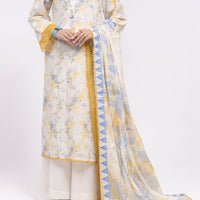Lawn Off White Unstitched Suit - Almirah