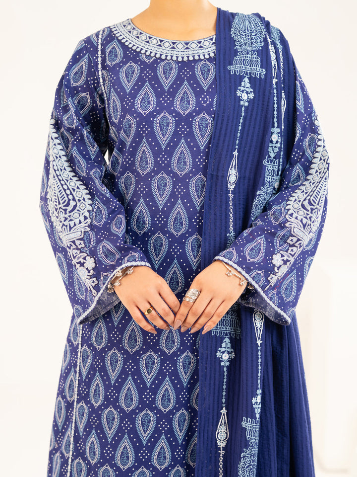 Lawn Blue Stitched Suit - J. Junaid Jamshed