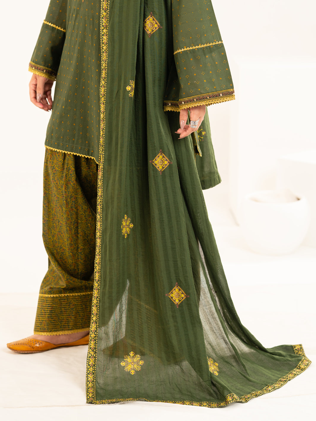 Lawn Mehendi Green Stitched Suit - J. Junaid Jamshed