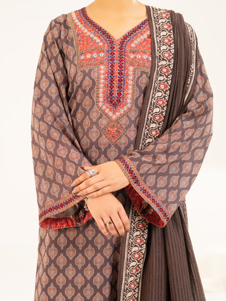 Lawn Brown Stitched Suit - J. Junaid Jamshed