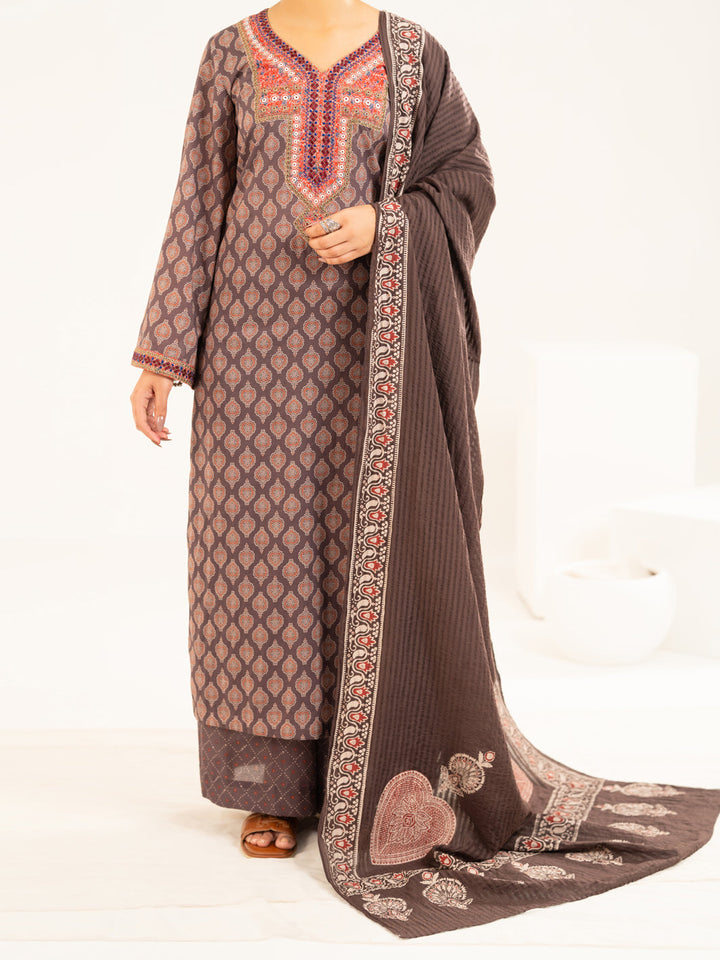 Lawn Brown Stitched Suit - J. Junaid Jamshed