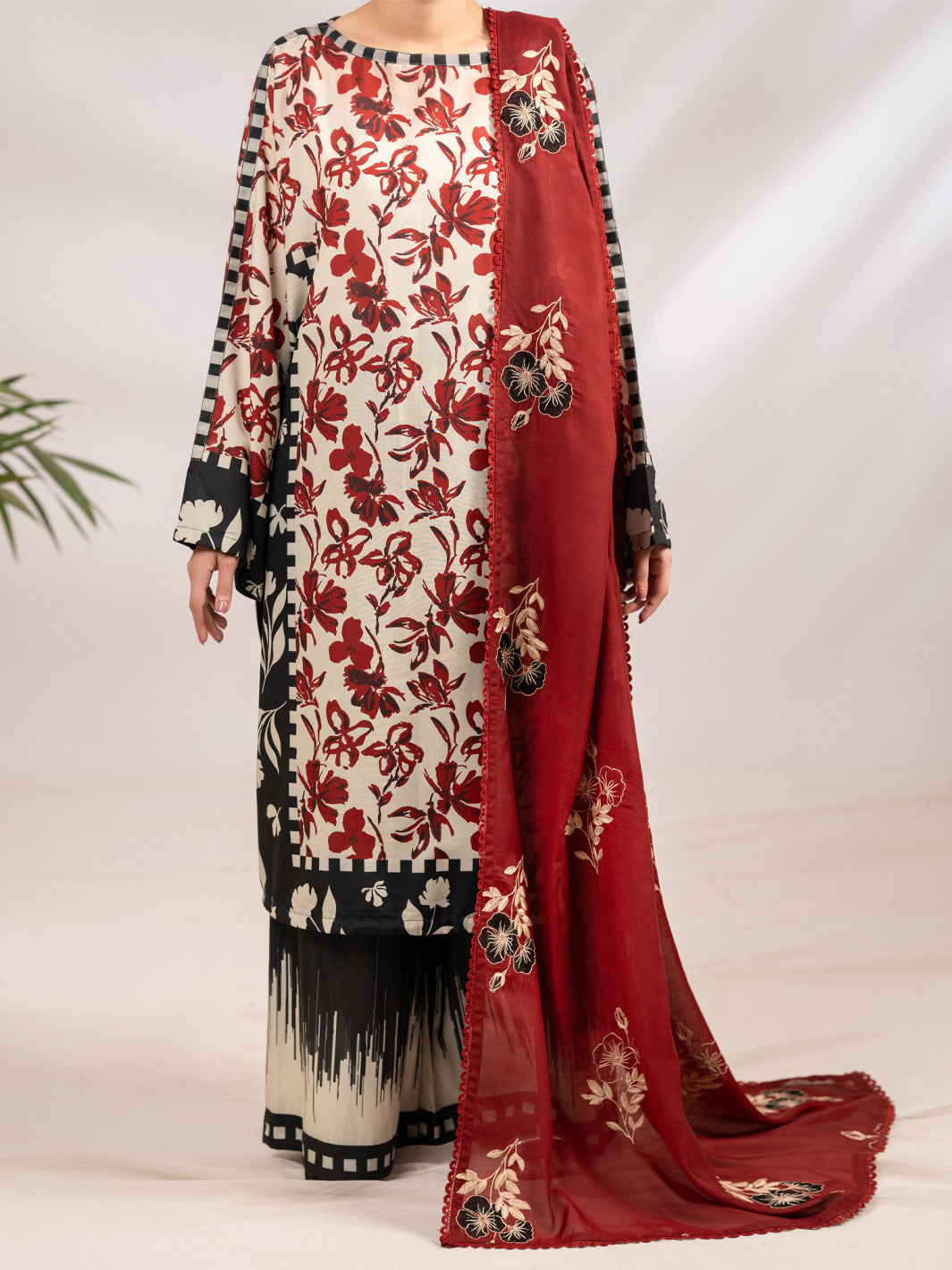 Poly Lawn Maroon Stitched Suit - Almirah