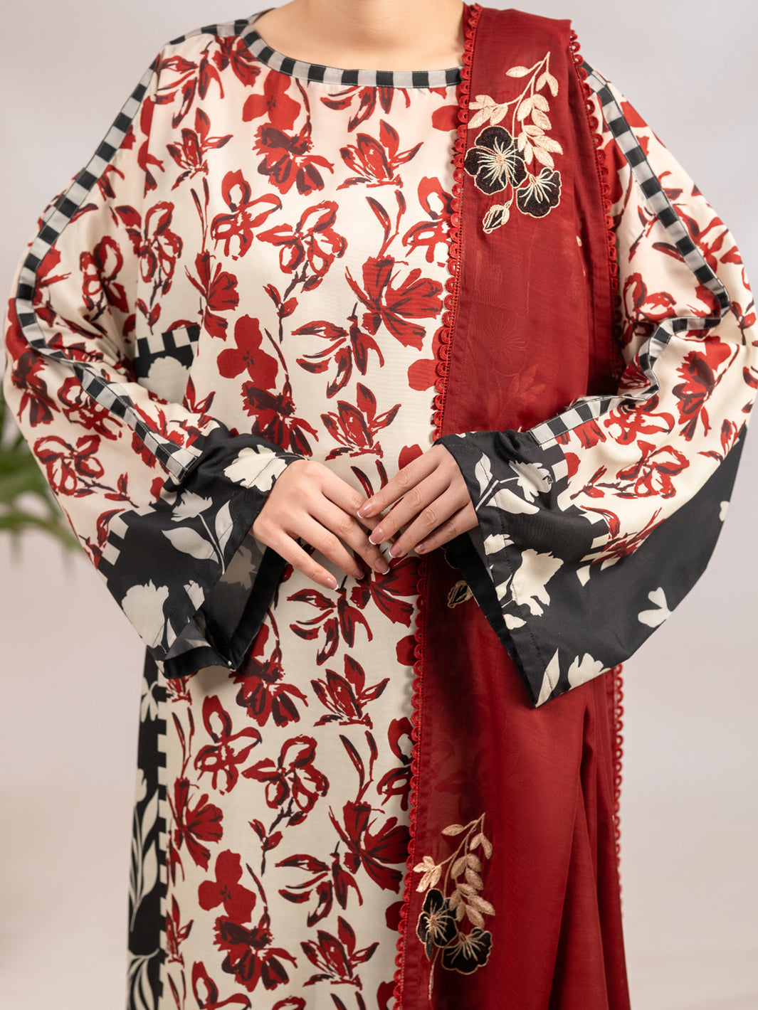 Poly Lawn Maroon Stitched Suit - Almirah