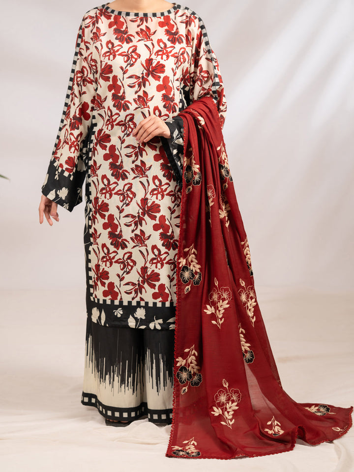 Poly Lawn Maroon Stitched Suit - Almirah
