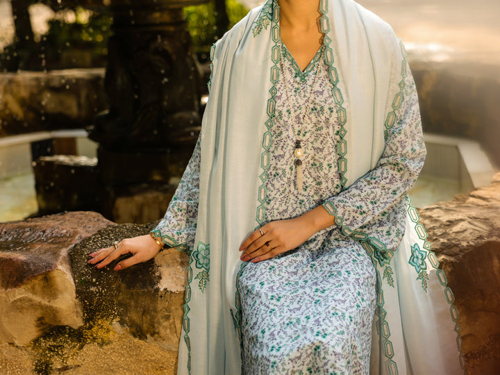 Raw Silk Ice Blue Stitched Suit - Almirah