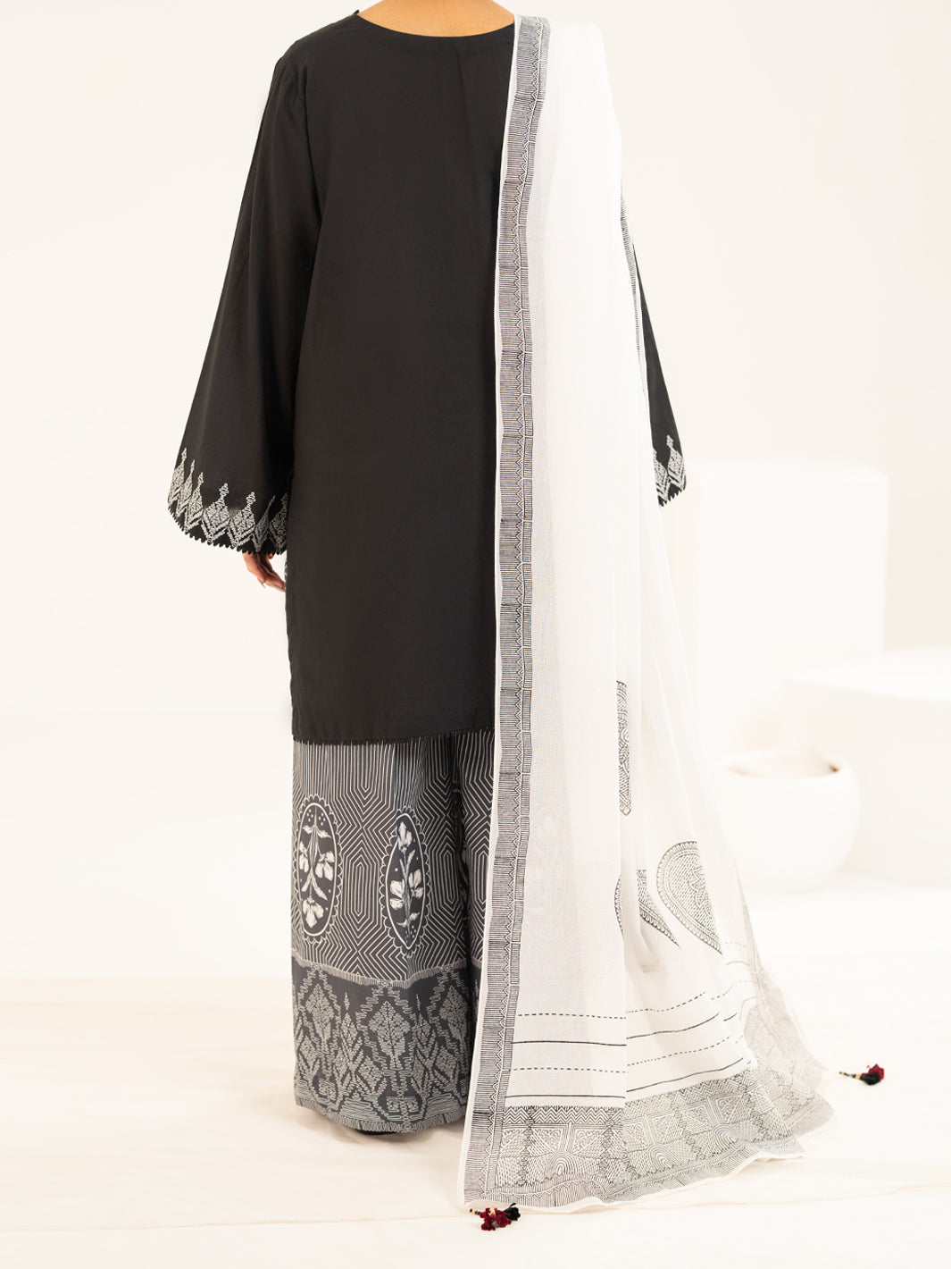 Lawn Black Stitched Suit - J. Junaid Jamshed