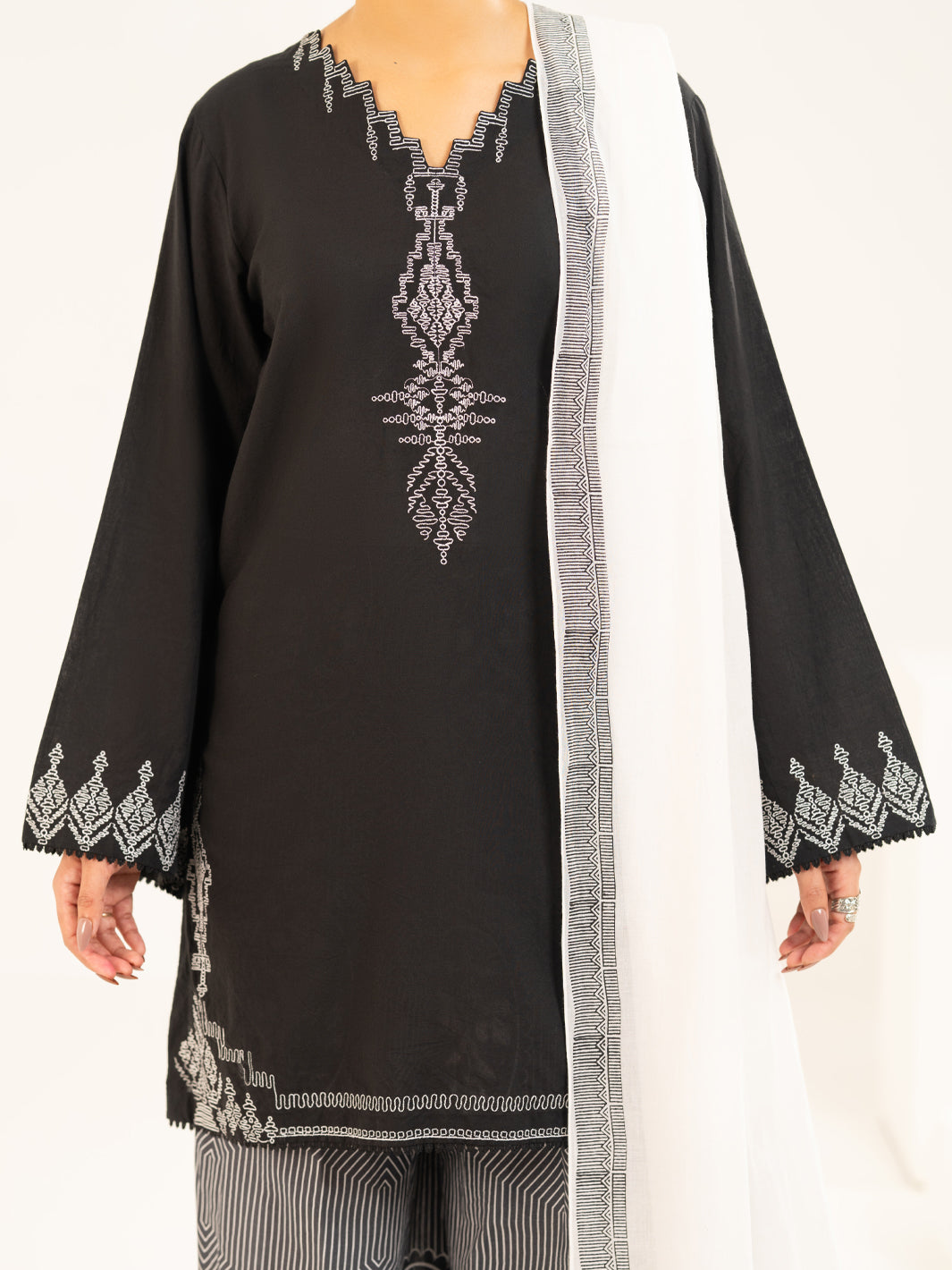 Lawn Black Stitched Suit - J. Junaid Jamshed