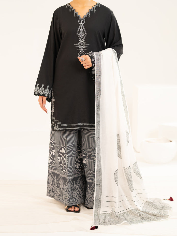 Lawn Black Stitched Suit - J. Junaid Jamshed