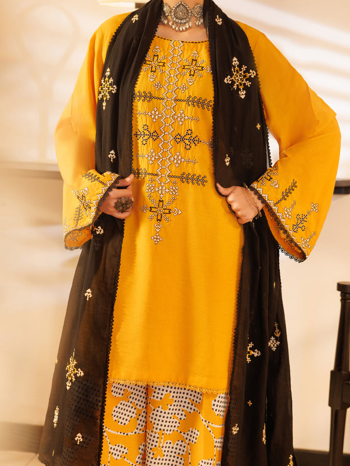Lawn Yellow Stitched Suit - J. Junaid Jamshed