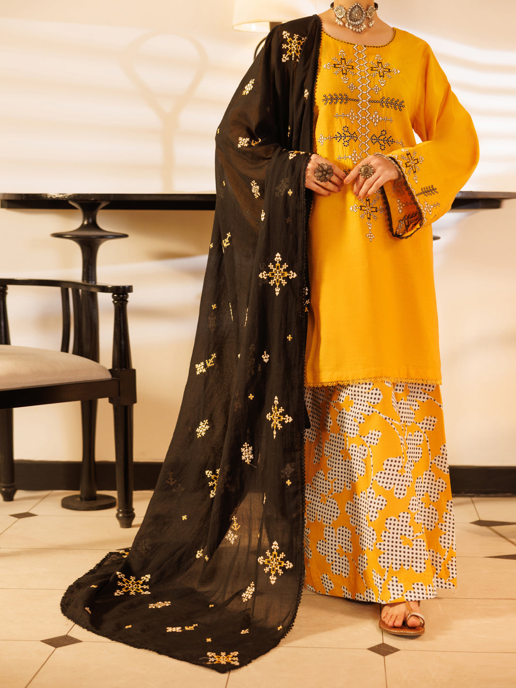 Lawn Yellow Stitched Suit - J. Junaid Jamshed