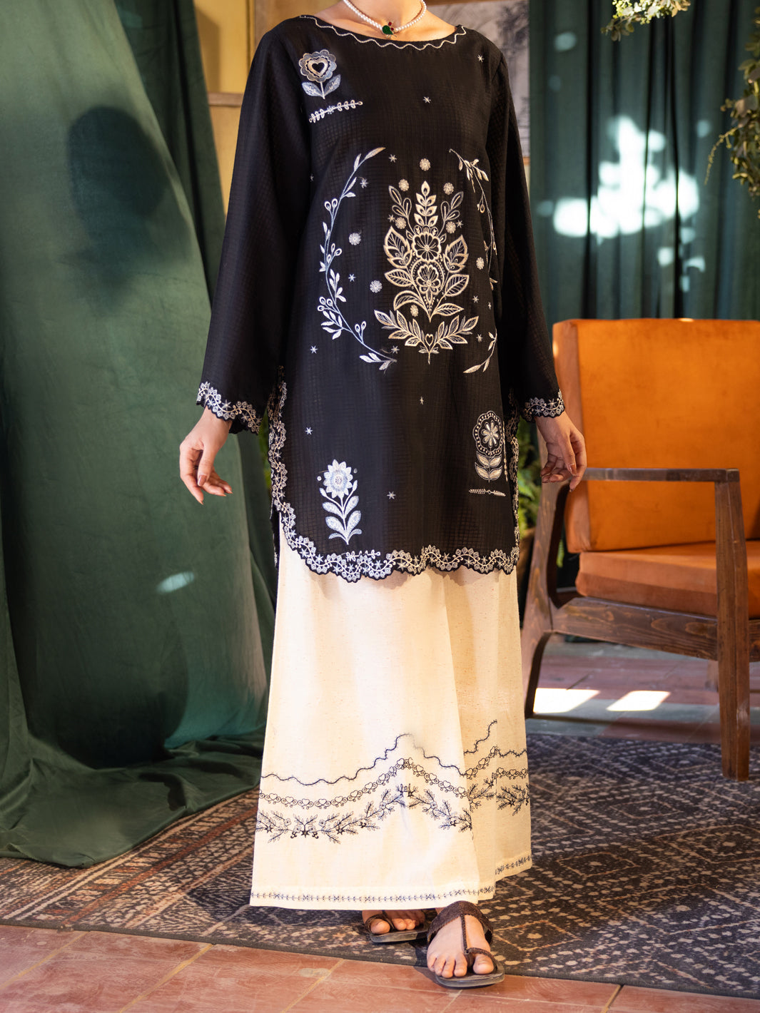 Dobby Black Stitched Suit - Almirah