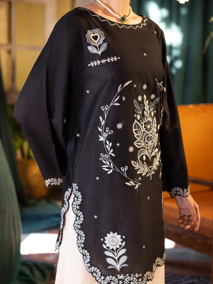 Dobby Black Stitched Suit - Almirah