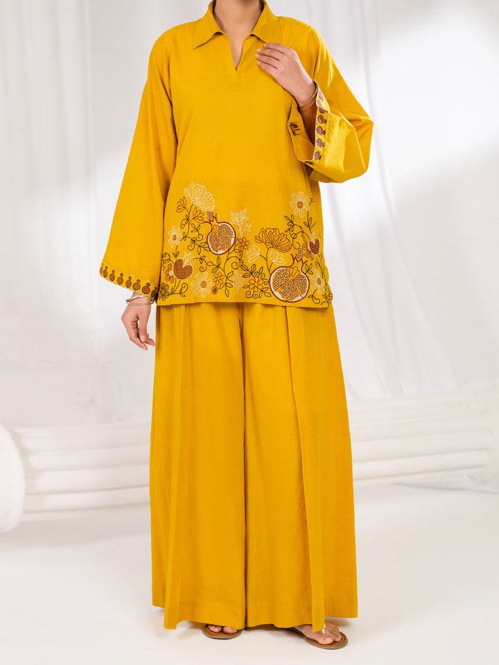 Cotton Dobby Lemon Stitched Suit - Almirah