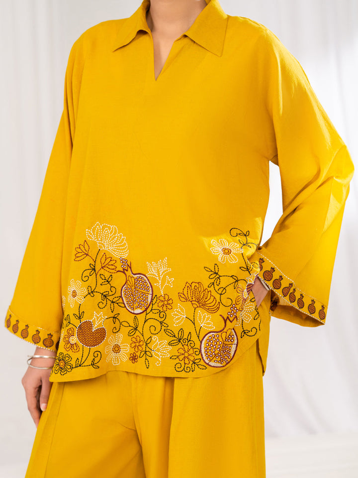 Cotton Dobby Lemon Stitched Suit - Almirah