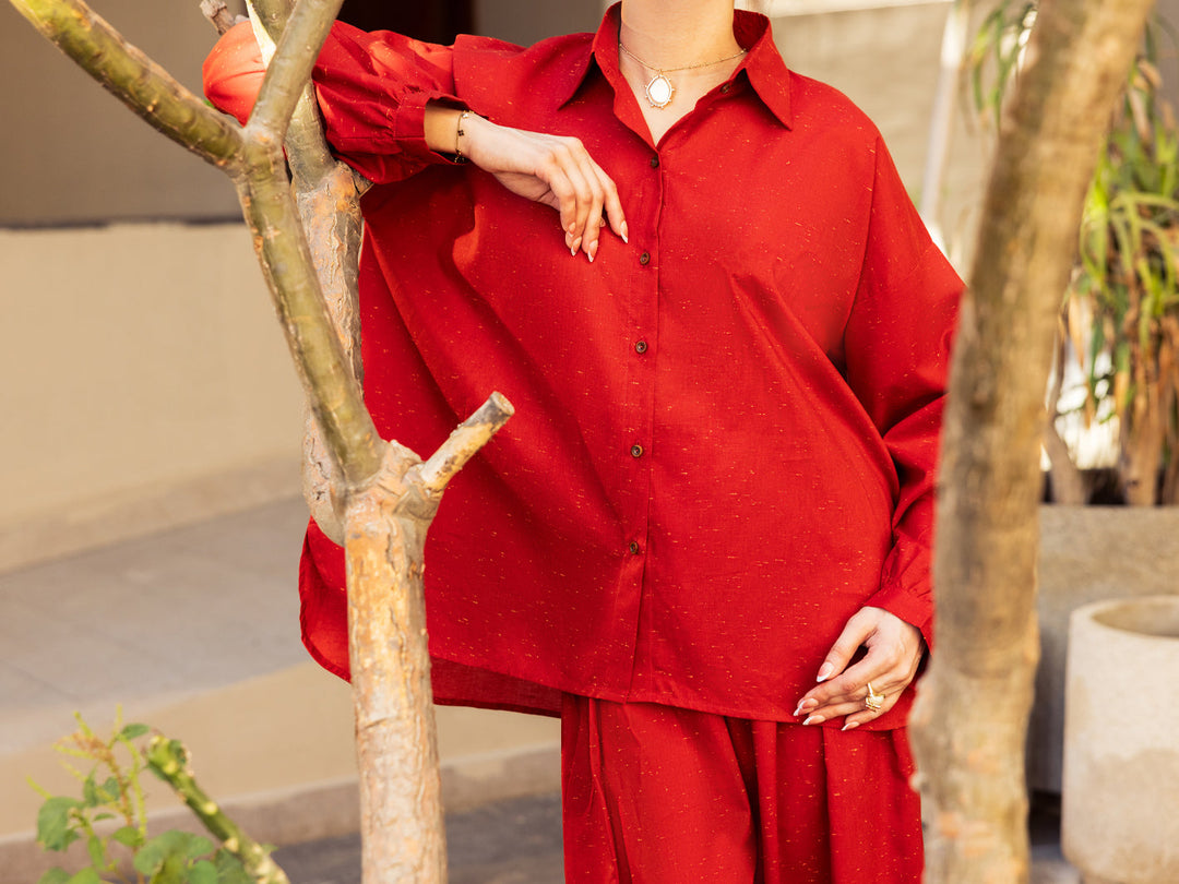 Dobby Rust Stitched Suit - Almirah