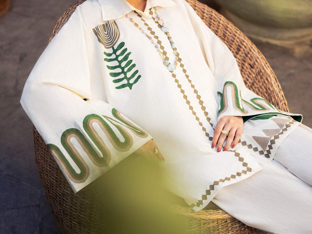 Cotton Cream Stitched Suit - Almirah