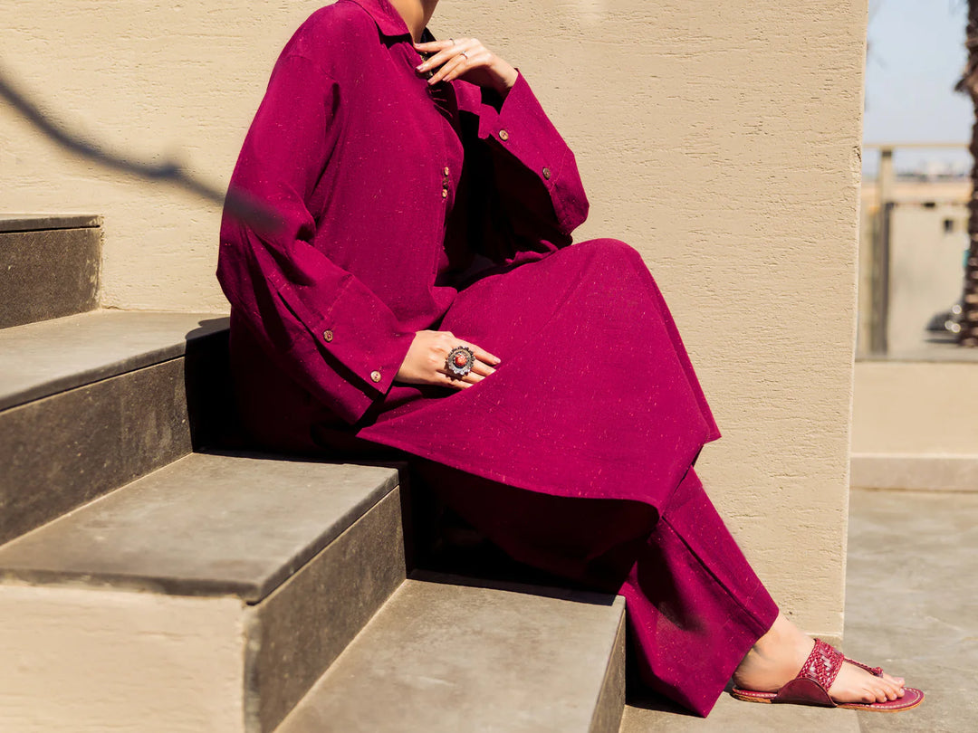 Dobby Purple Stitched Suit - Almirah