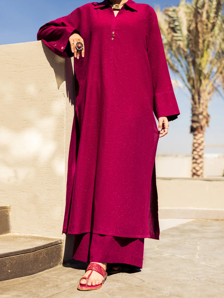 Dobby Purple Stitched Suit - Almirah