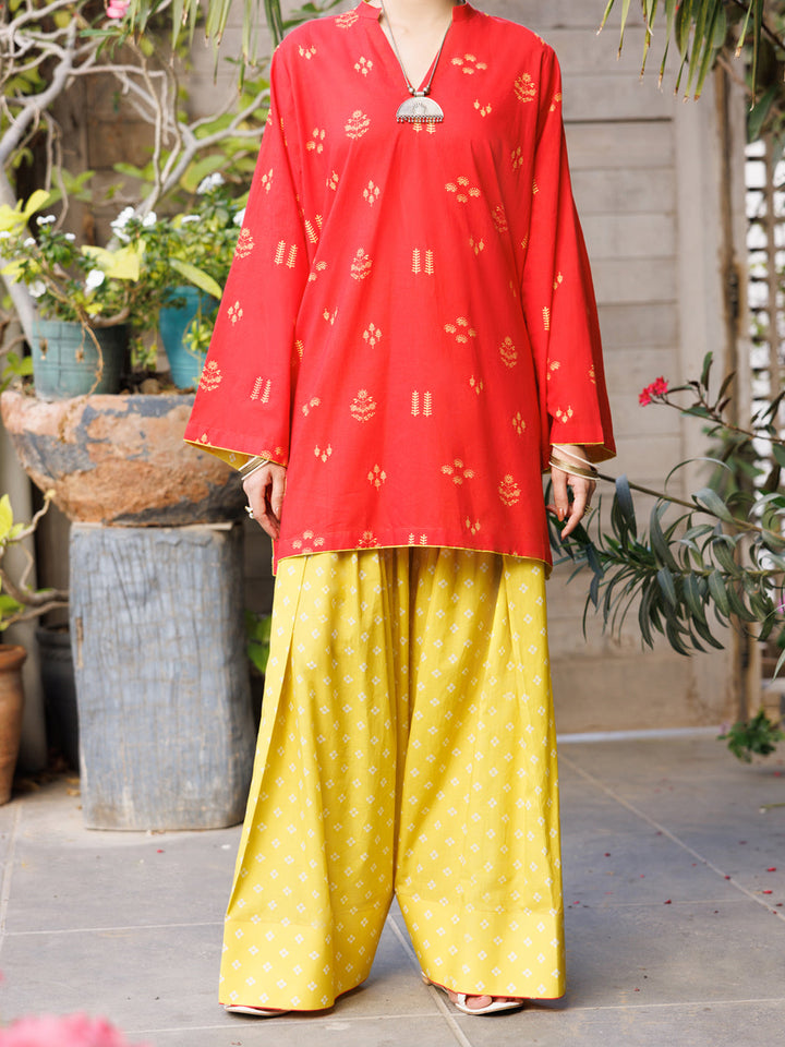 Cotton Red Stitched Suit - Almirah
