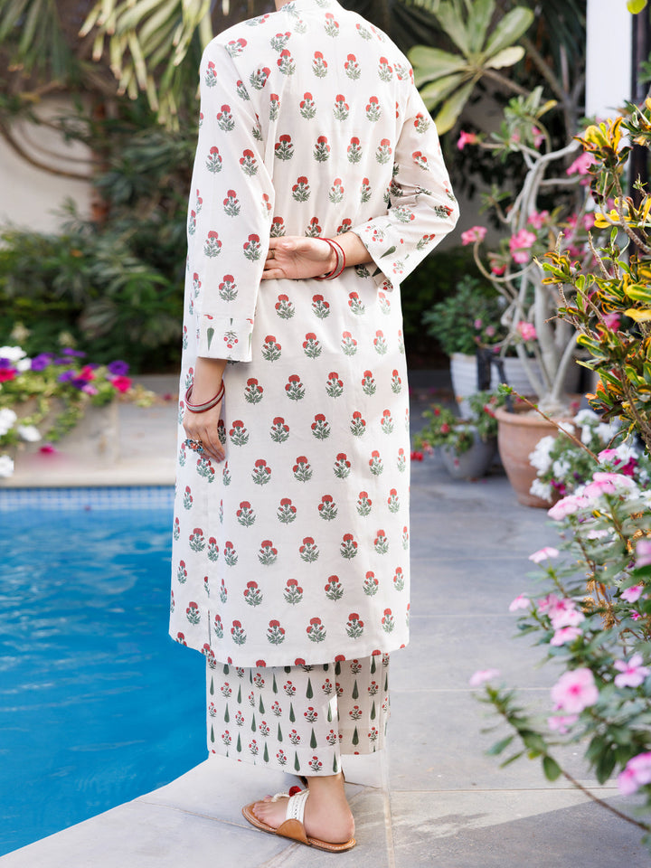Cotton Off White Stitched Suit - Almirah