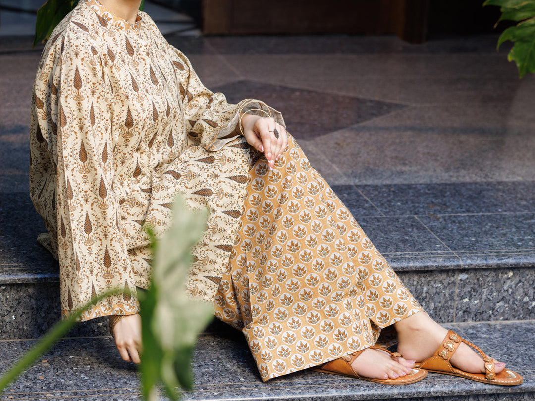 Cotton Fawn Stitched Suit - Almirah