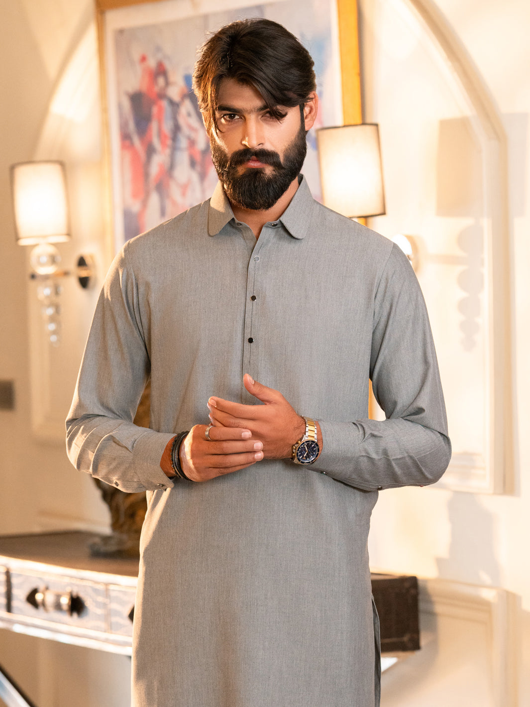 Blended Grey Shalwar Kameez - J. Junaid Jamshed