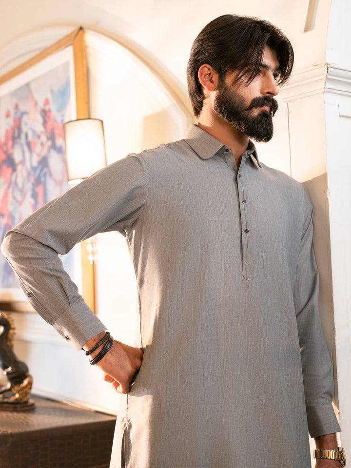 Blended Grey Shalwar Kameez - J. Junaid Jamshed