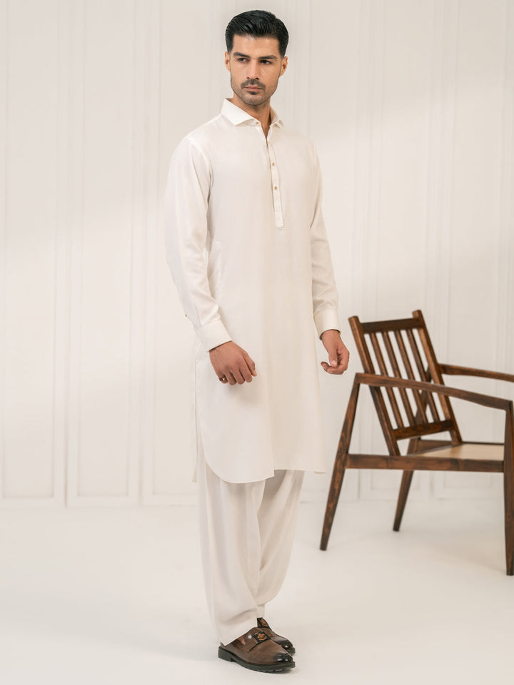 Blended White Shalwar Kameez - Almirah