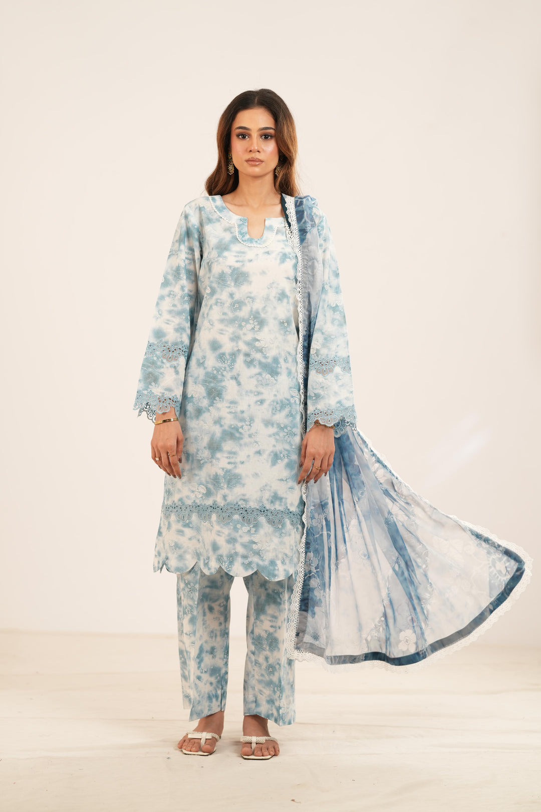 Aqua Veil - Farasha Printed Essentials Stitched