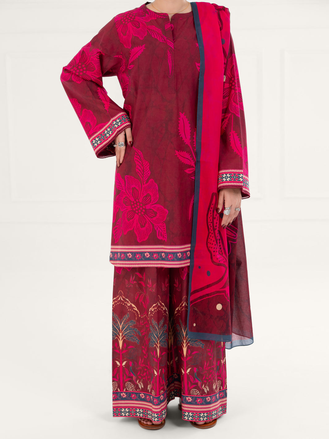 Cambric Fuchsia Stitched Suit - Almirah