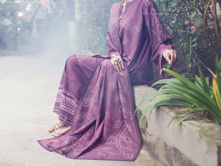 Cambric Purple Stitched Suit - Almirah