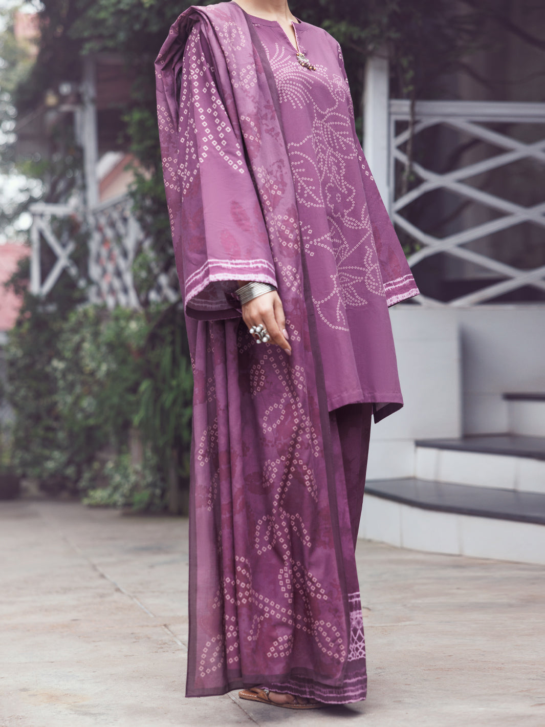 Cambric Purple Stitched Suit - Almirah